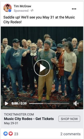 Sponsored video post from Tim McGraw's verified account